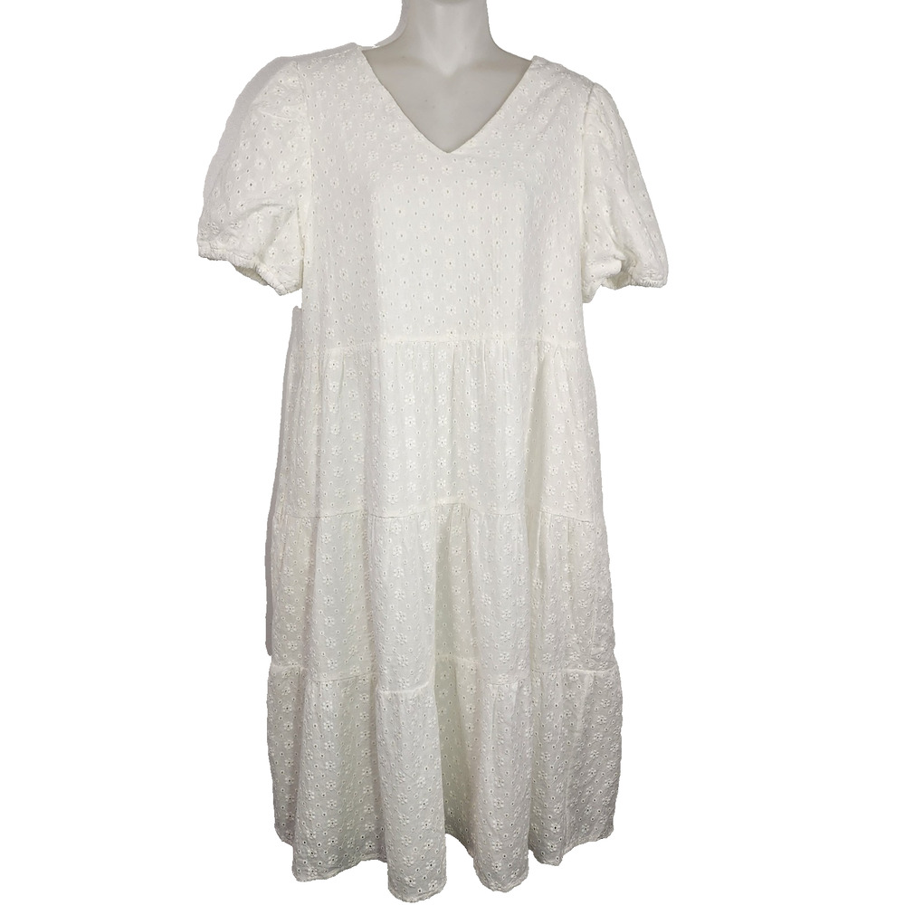 Leia n Co Women Midi Dress Floral L Eyelet Tiered Romantic Cottage Feminine Boho